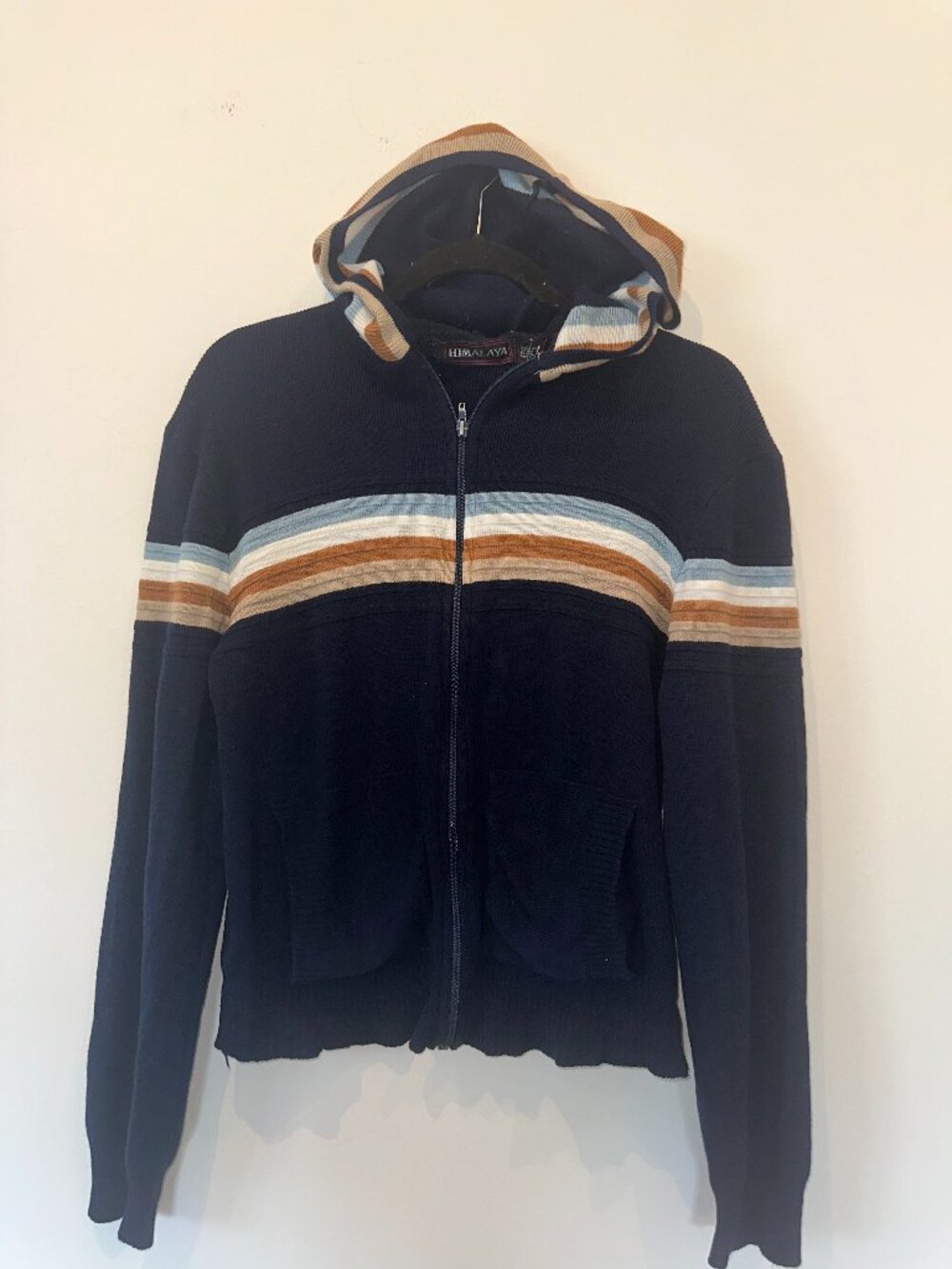 Himalaya Navy Blue Striped Knit Zip-Up Hoodie
